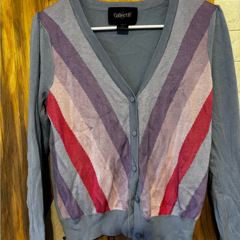 Collectif Women's Striped V-Neck Cardigan ModCloth Size S